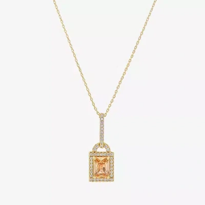 Sparkle Allure Womens Champagne Cubic Zirconia 14k Gold Over Brass Rectangular 16 Inch Pendant Necklace In Transparent
