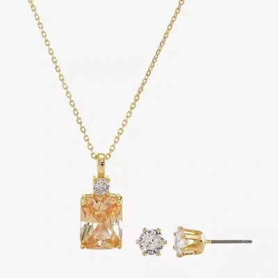 Sparkle Allure Womens Champagne Cubic Zirconia 14k Gold Over Brass Rectangular 2-pc. Jewelry Set