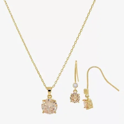 Sparkle Allure Womens Champagne Cubic Zirconia 14k Gold Over Brass Round 2-pc. Jewelry Set