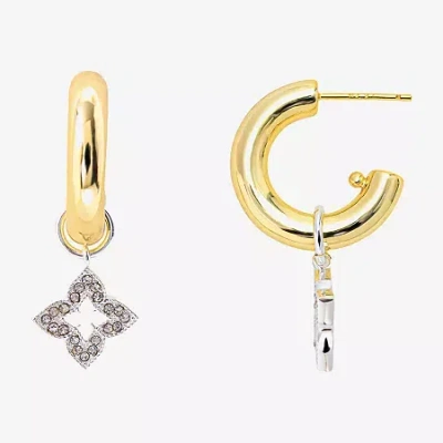 Sparkle Allure Womens Crystal 10k Gold Over Brass 17.9mm Clover Hoop Earrings In Transparent