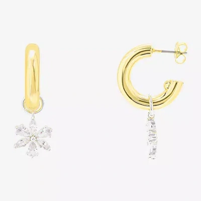 Sparkle Allure Womens Crystal 10k Gold Over Brass 17.9mm Flower Hoop Earrings In Transparent