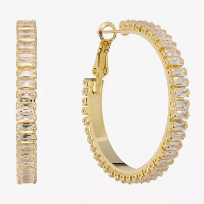Sparkle Allure Womens Crystal 14k Gold Over Brass 39.6mm Hoop Earrings In Yellow