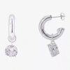 Sparkle Allure Womens Crystal 17.9mm Round Hoop Earrings In Silver