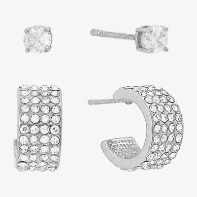 Sparkle Allure Womens Crystal 2 Pair Earring Set In Silver