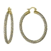 Sparkle Allure Womens Crystal 24k Gold Over Brass 28.5mm Hoop Earrings In Metallic