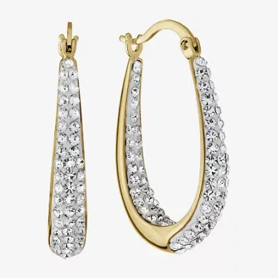 Sparkle Allure Womens Crystal 24k Gold Over Brass 28mm Hoop Earrings In Transparent