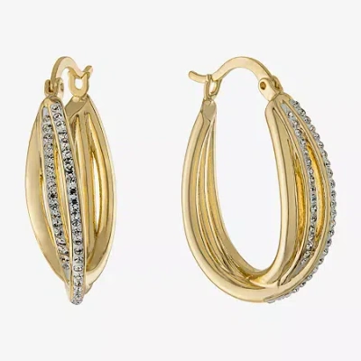 Sparkle Allure Womens Crystal 24k Gold Over Brass 32mm Hoop Earrings In Transparent