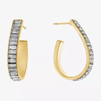 Sparkle Allure Womens Crystal 24k Gold Over Brass 32mm Hoop Earrings In Transparent