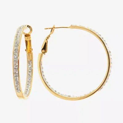 Sparkle Allure Womens Crystal 24k Gold Over Brass 33mm Hoop Earrings