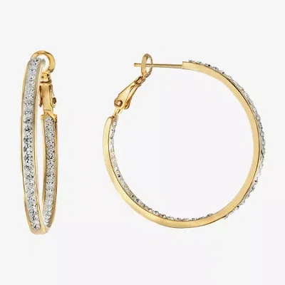 Sparkle Allure Womens Crystal 24k Gold Over Brass 35mm Hoop Earrings In Transparent