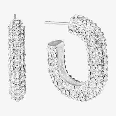 Sparkle Allure Womens Crystal 25.6mm Oval Hoop Earrings In Transparent
