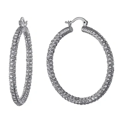 Sparkle Allure Womens Crystal 28.7mm Hoop Earrings In Transparent
