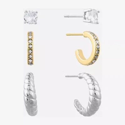 Sparkle Allure Womens Crystal 3 Pair Earring Set In Transparent