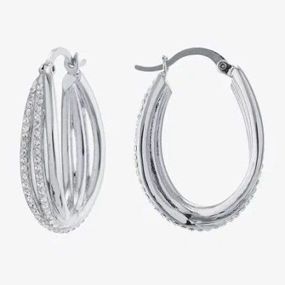 Sparkle Allure Womens Crystal 30mm Hoop Earrings In Transparent