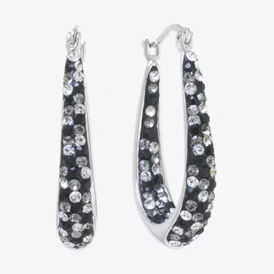 Sparkle Allure Womens Crystal 31.7mm Oval Hoop Earrings In Black