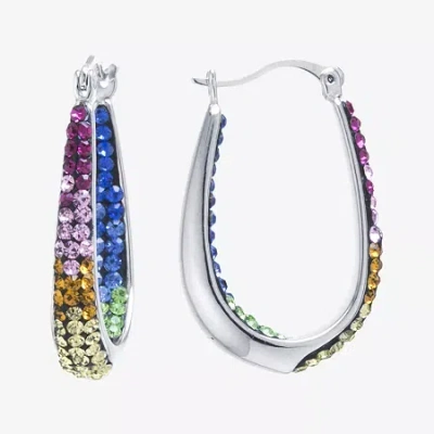 Sparkle Allure Womens Crystal 31.7mm Oval Hoop Earrings In Multi