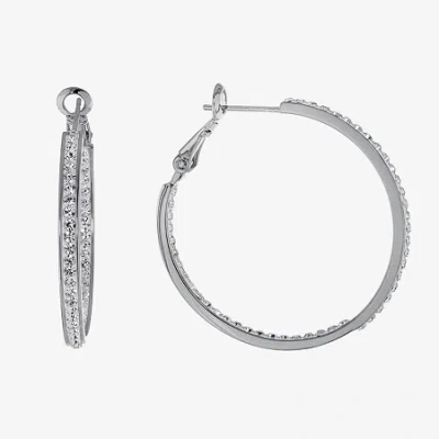 Sparkle Allure Womens Crystal 35mm Hoop Earrings In Transparent