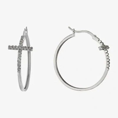 Sparkle Allure Womens Crystal 42.2mm Cross Hoop Earrings In Metallic