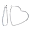 Sparkle Allure Womens Crystal 45mm Heart Hoop Earrings In Silver