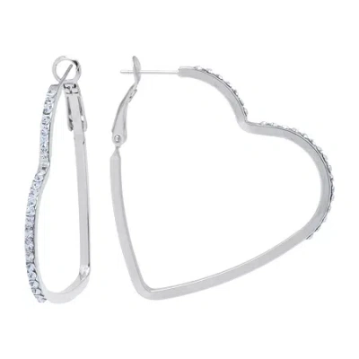 Sparkle Allure Womens Crystal 45mm Heart Hoop Earrings In Transparent
