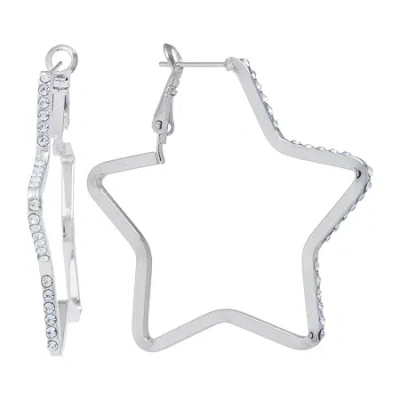 Sparkle Allure Womens Crystal 45mm Star Hoop Earrings In Transparent