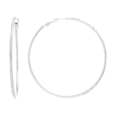 Sparkle Allure Womens Crystal 70mm Round Hoop Earrings In Transparent