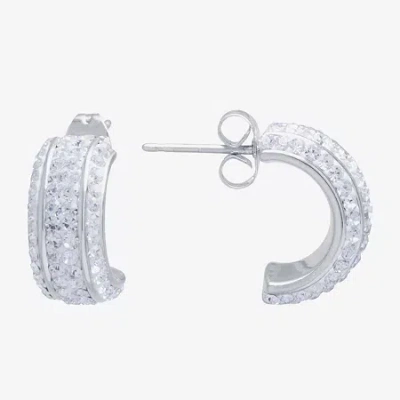 Sparkle Allure Womens Crystal 9.2mm Hoop Earrings In Silver