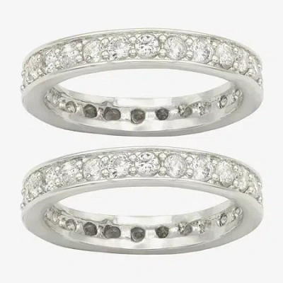 Sparkle Allure Womens Crystal Pure Silver Over Brass Eternity Ring Set In Metallic