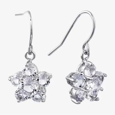 Sparkle Allure Womens Crystal Pure Silver Over Brass Flower Drop Earrings In Transparent