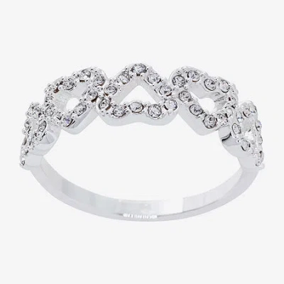 Sparkle Allure Womens Crystal Pure Silver Over Brass Heart Band In Metallic