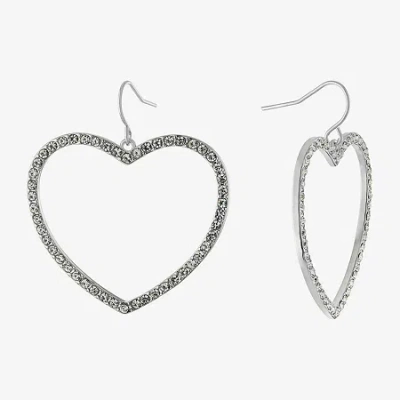 Sparkle Allure Womens Crystal Pure Silver Over Brass Heart Drop Earrings In Transparent