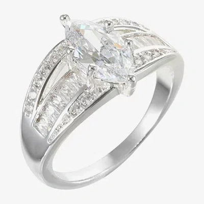 Sparkle Allure Womens Crystal Pure Silver Over Brass Marquise Engagement Ring