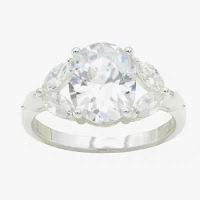 Sparkle Allure Womens Crystal Pure Silver Over Brass Oval Engagement Ring In Neutral