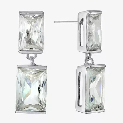 Sparkle Allure Womens Crystal Pure Silver Over Brass Rectangular Drop Earrings In Metallic