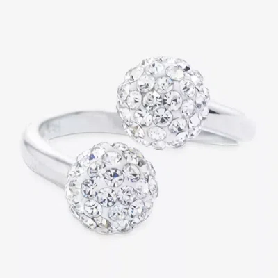 Sparkle Allure Womens Crystal Pure Silver Over Brass Round Bypass Cocktail Ring