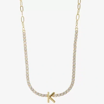 Sparkle Allure Womens Cubic Zirconia 14k Gold Over Brass 16 Inch Tennis Necklace In Transparent