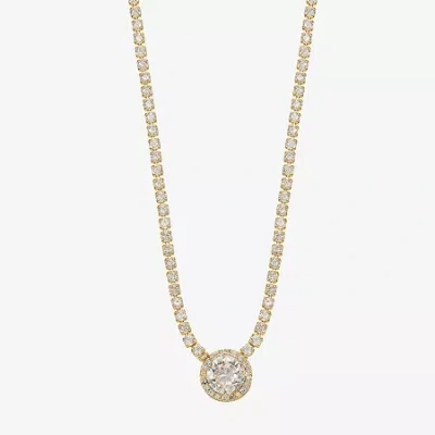 Sparkle Allure Womens Cubic Zirconia 14k Gold Over Brass 16 Inch Tennis Necklace In Transparent