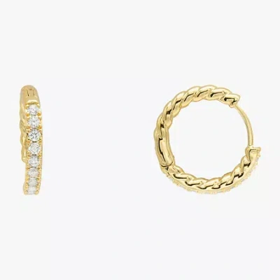 Sparkle Allure Womens Cubic Zirconia 14k Gold Over Brass 18.2mm Hoop Earrings In Transparent