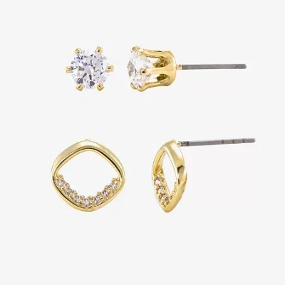 Sparkle Allure Womens Cubic Zirconia 14k Gold Over Brass 2 Pair Earring Set