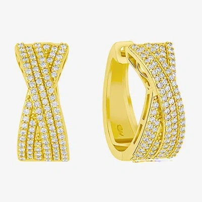 Sparkle Allure Womens Cubic Zirconia 14k Gold Over Brass 20mm Hoop Earrings In Transparent