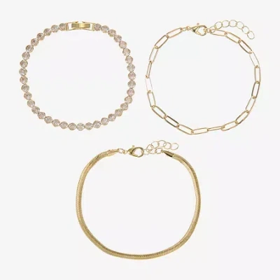 Sparkle Allure Womens Cubic Zirconia 14k Gold Over Brass Bracelet Set In Transparent