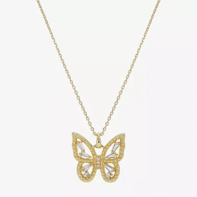 Sparkle Allure Womens Cubic Zirconia 14k Gold Over Brass Butterfly 16 Inch Pendant Necklace In Transparent