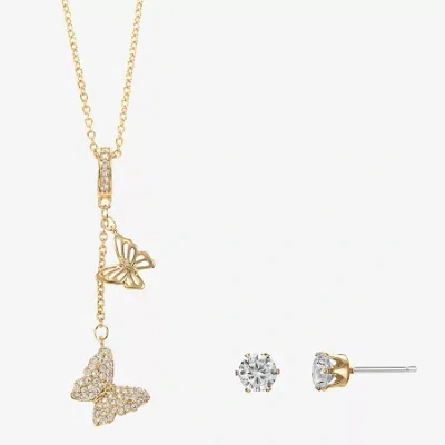 Sparkle Allure Womens Cubic Zirconia 14k Gold Over Brass Butterfly 2-pc. Jewelry Set