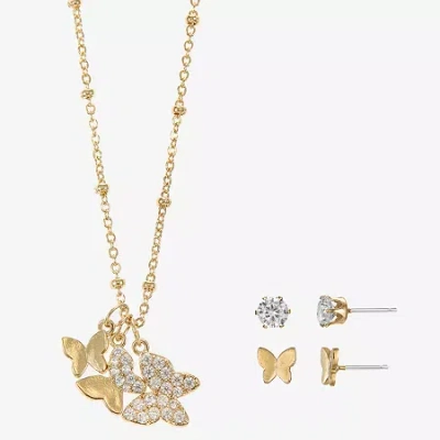 Sparkle Allure Womens Cubic Zirconia 14k Gold Over Brass Butterfly 3-pc. Jewelry Set