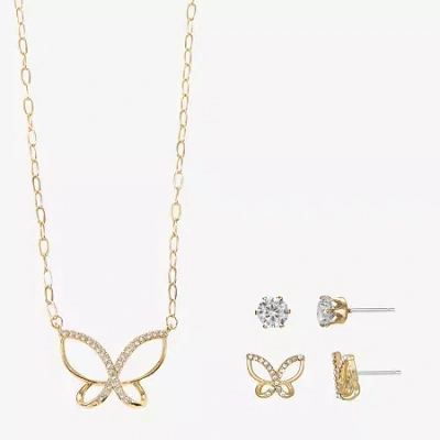Sparkle Allure Womens Cubic Zirconia 14k Gold Over Brass Butterfly 3-pc. Jewelry Set