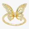 Sparkle Allure Womens Cubic Zirconia 14k Gold Over Brass Butterfly Cocktail Ring