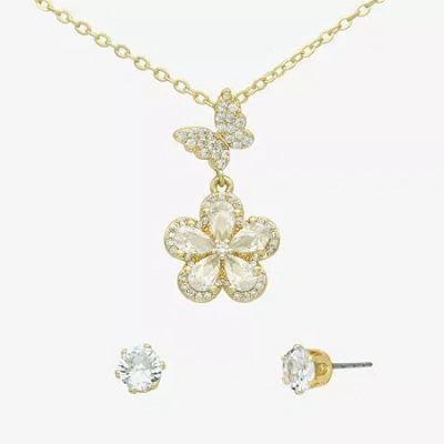 Sparkle Allure Womens Cubic Zirconia 14k Gold Over Brass Butterfly Flower 2-pc. Jewelry Set In Transparent