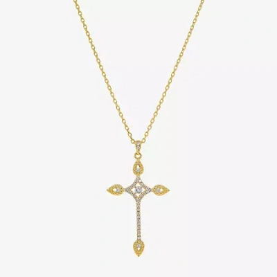 Sparkle Allure Womens Cubic Zirconia 14k Gold Over Brass Cross 16 Inch Pendant Necklace In Transparent