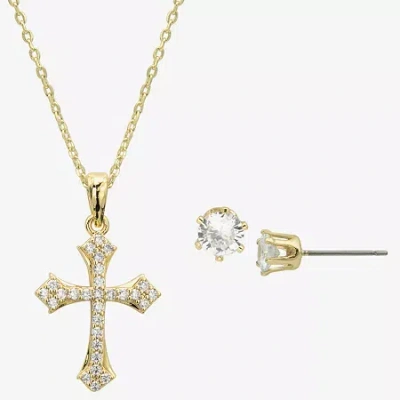 Sparkle Allure Womens Cubic Zirconia 14k Gold Over Brass Cross 2-pc. Jewelry Set