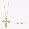 Sparkle Allure Womens Cubic Zirconia 14k Gold Over Brass Cross 2-pc. Jewelry Set In Gold